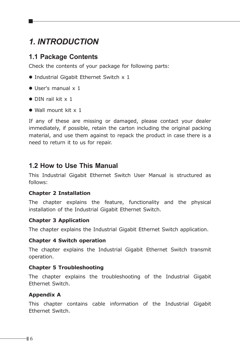 Introduction, 1 package contents, 2 how to use this manual | Planet Technology Industrial Gigabit Ethernet Switch IGS-501 User Manual | Page 6 / 24