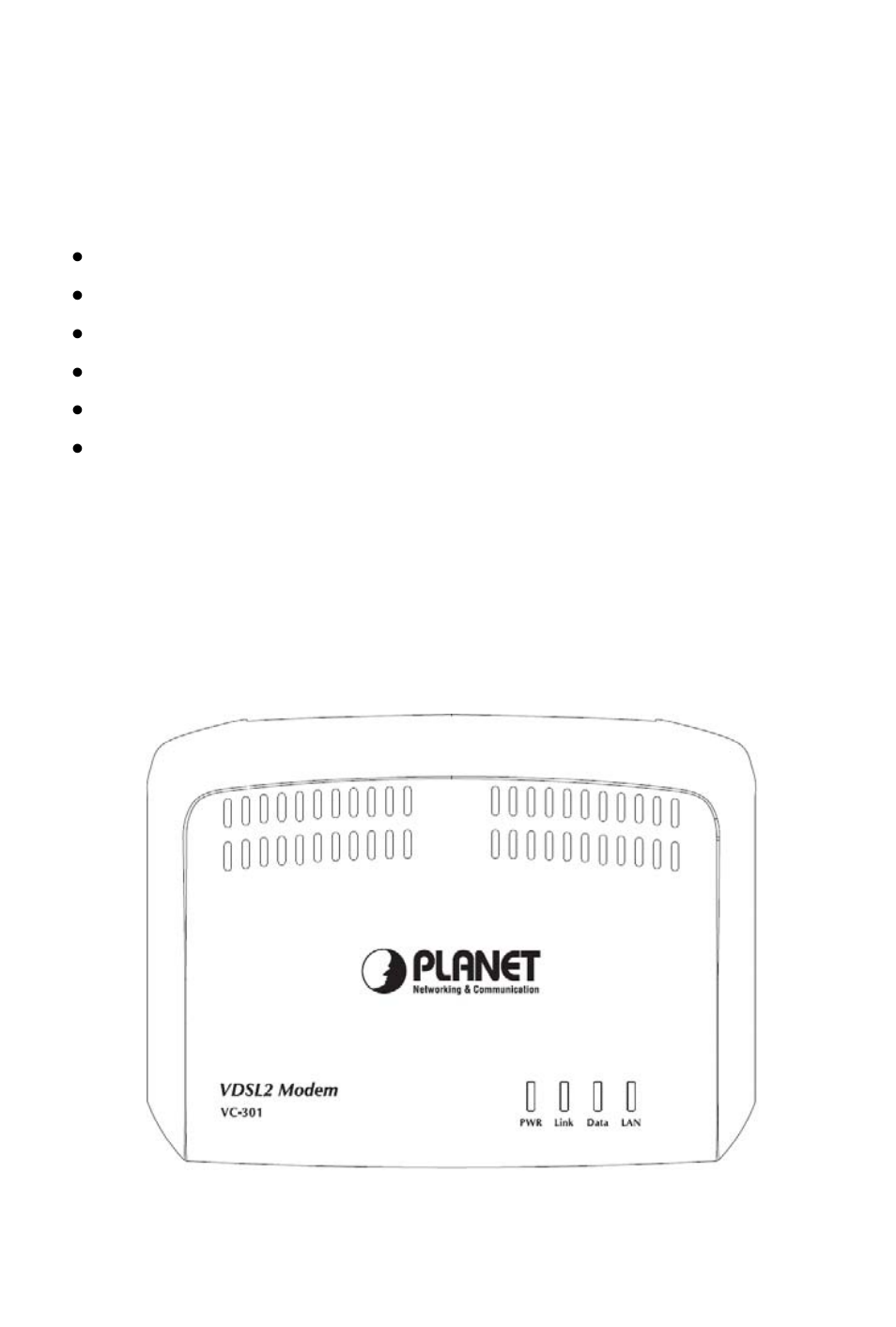 Package contents, Physical details, Front-mounted leds | Planet Technology VC-301 User Manual | Page 2 / 5