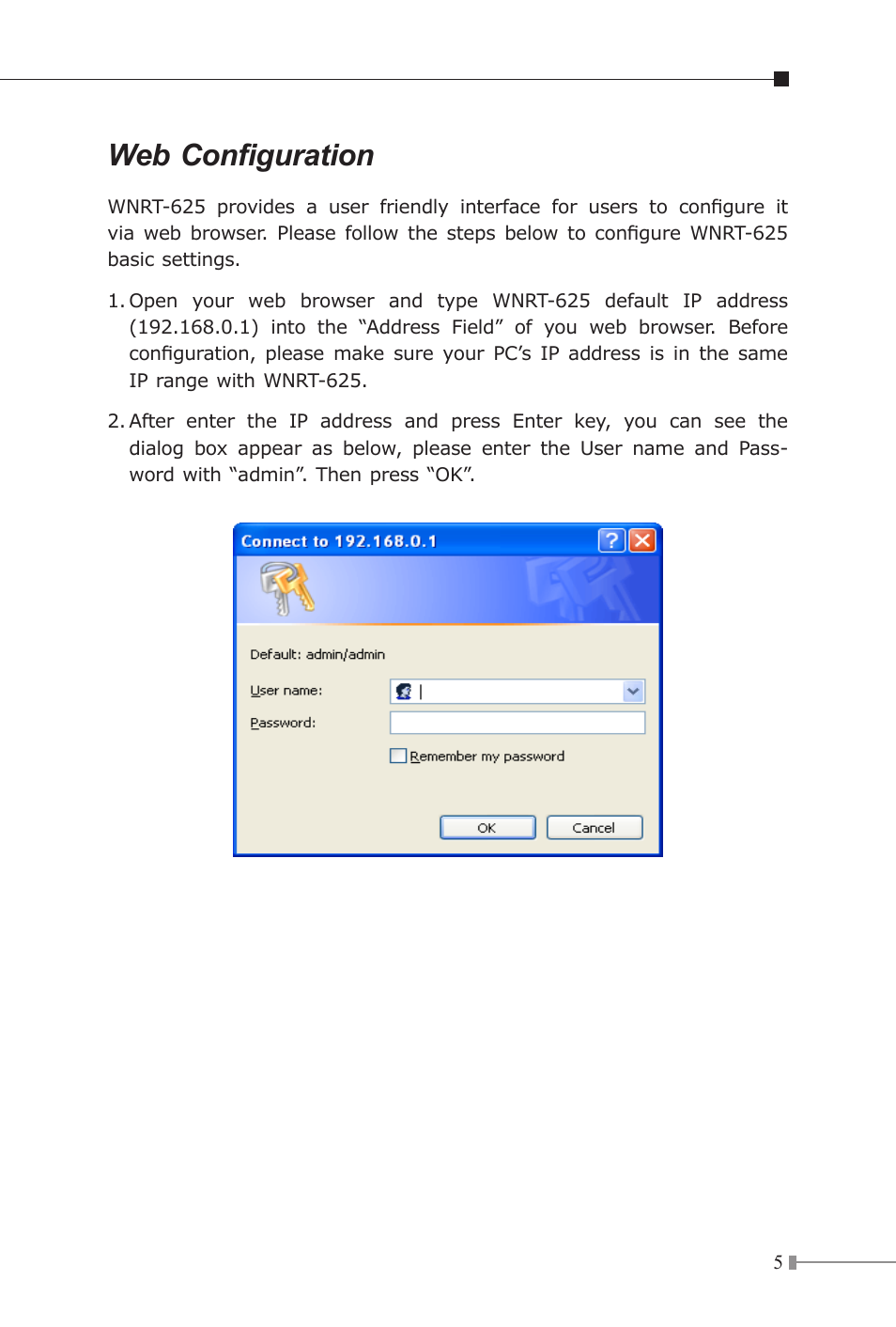 Web configuration | Planet Technology WNRT-625 User Manual | Page 5 / 8