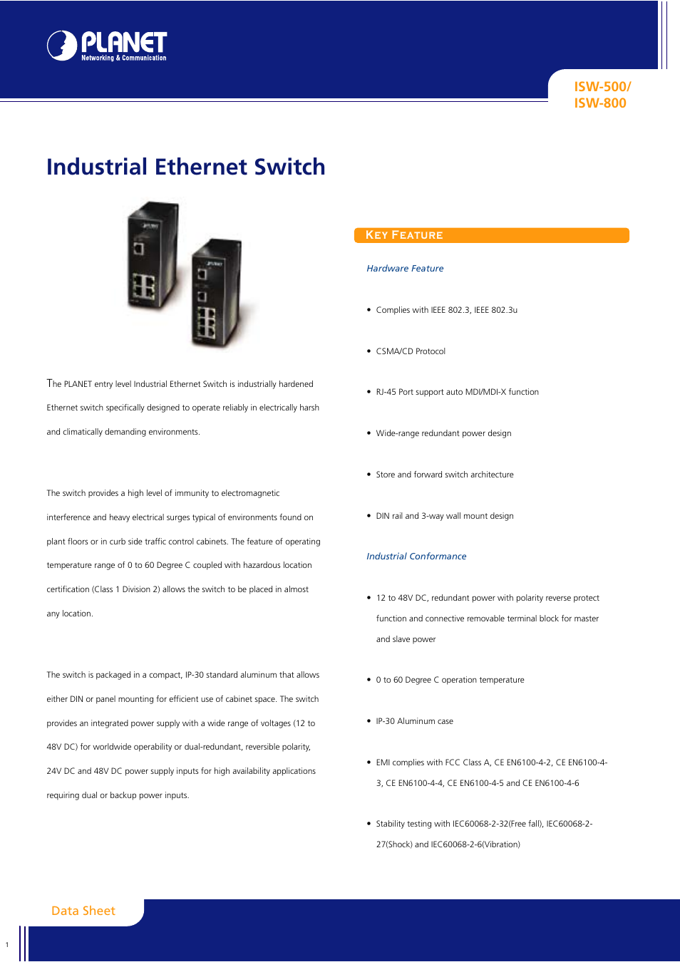 Planet Technology ISW-800 User Manual | 2 pages
