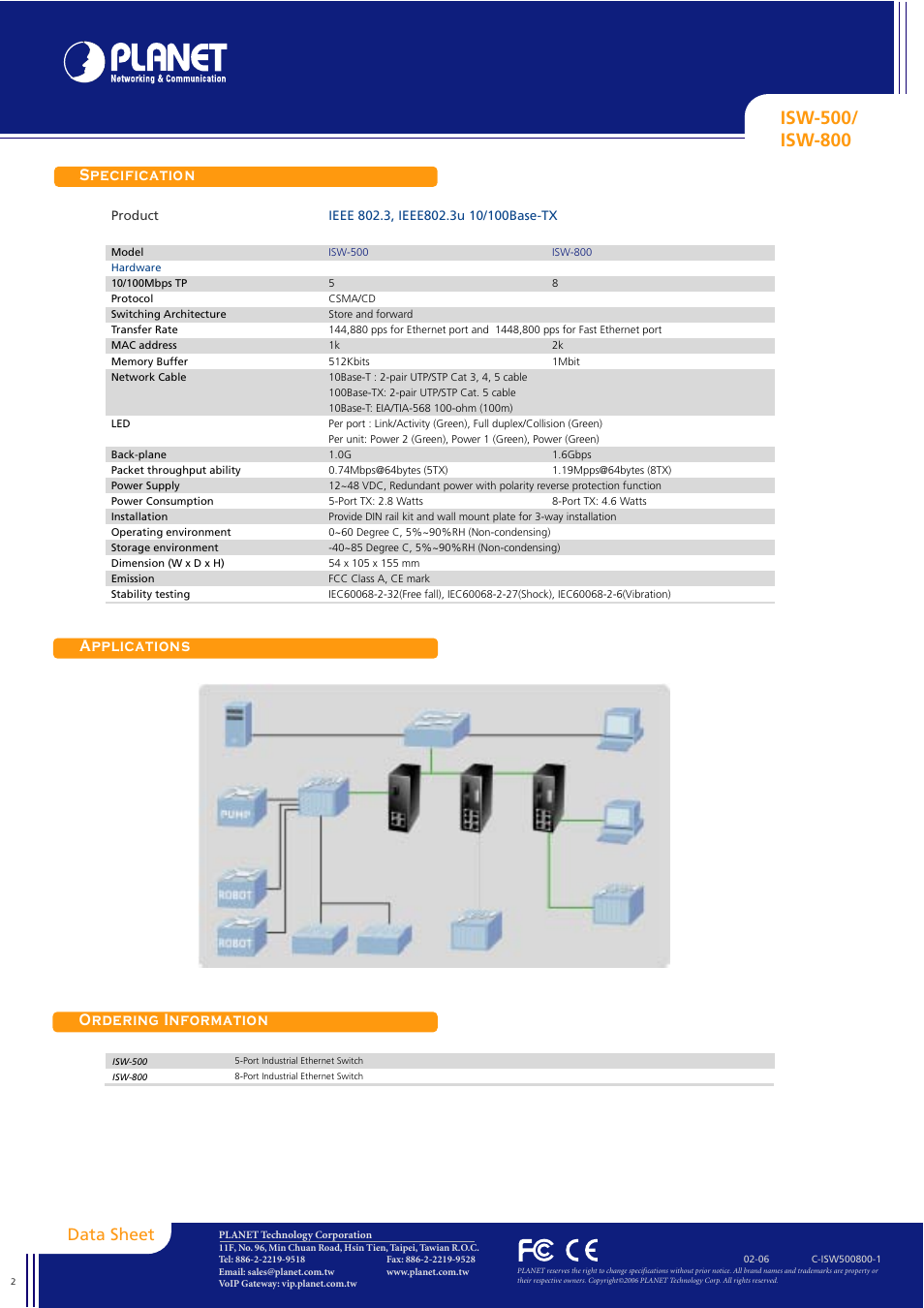 Industrial switch | Planet Technology ISW-800 User Manual | Page 2 / 2
