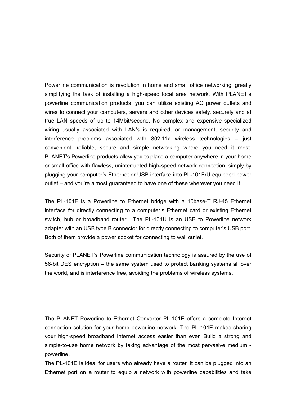 Introduction, 1 powerline to ethernet converter – pl-101e | Planet Technology PL-101E User Manual | Page 4 / 24