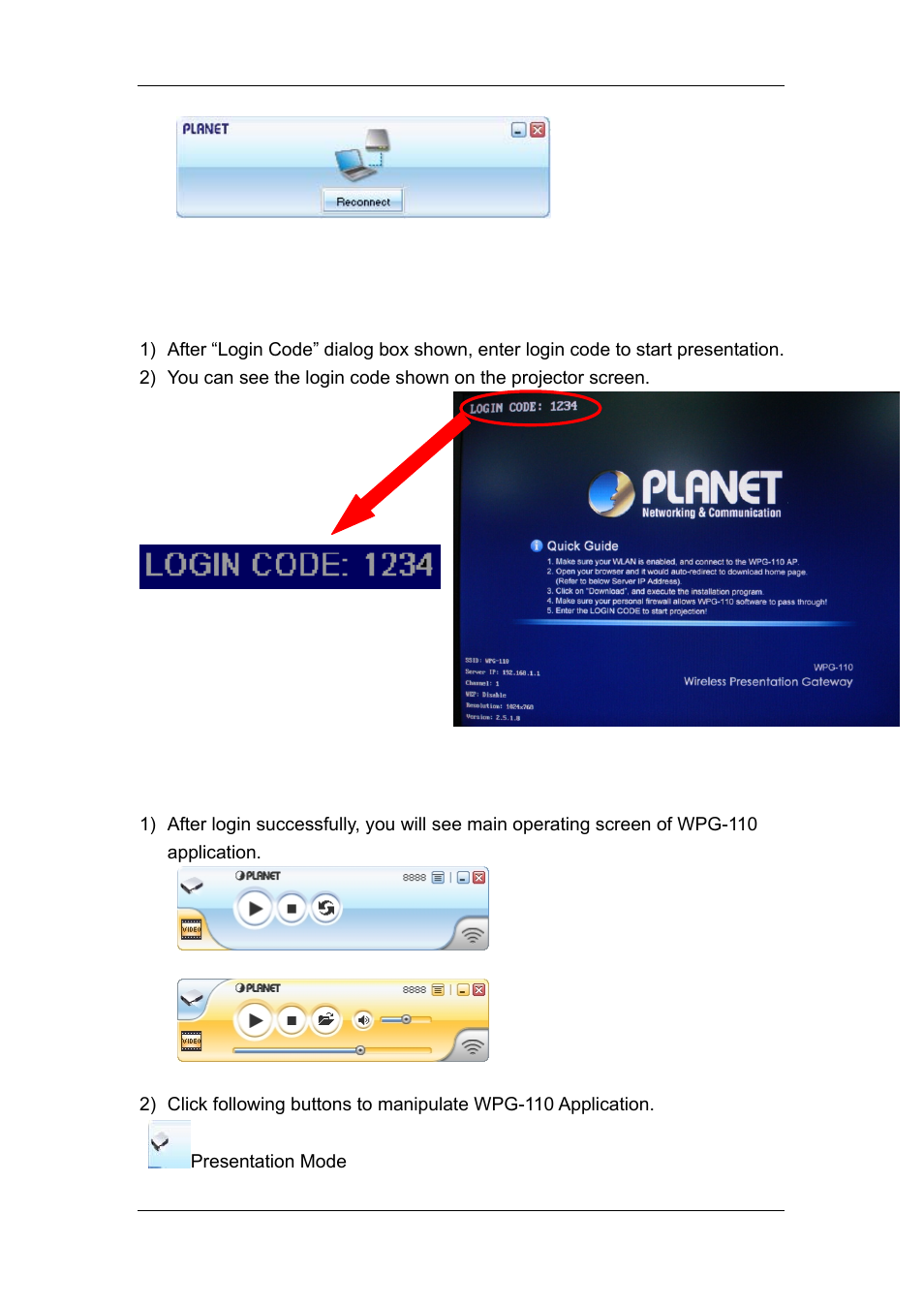 2 login, 3 buttons description, Login | Buttons description | Planet Technology WPG-110 User Manual | Page 12 / 36