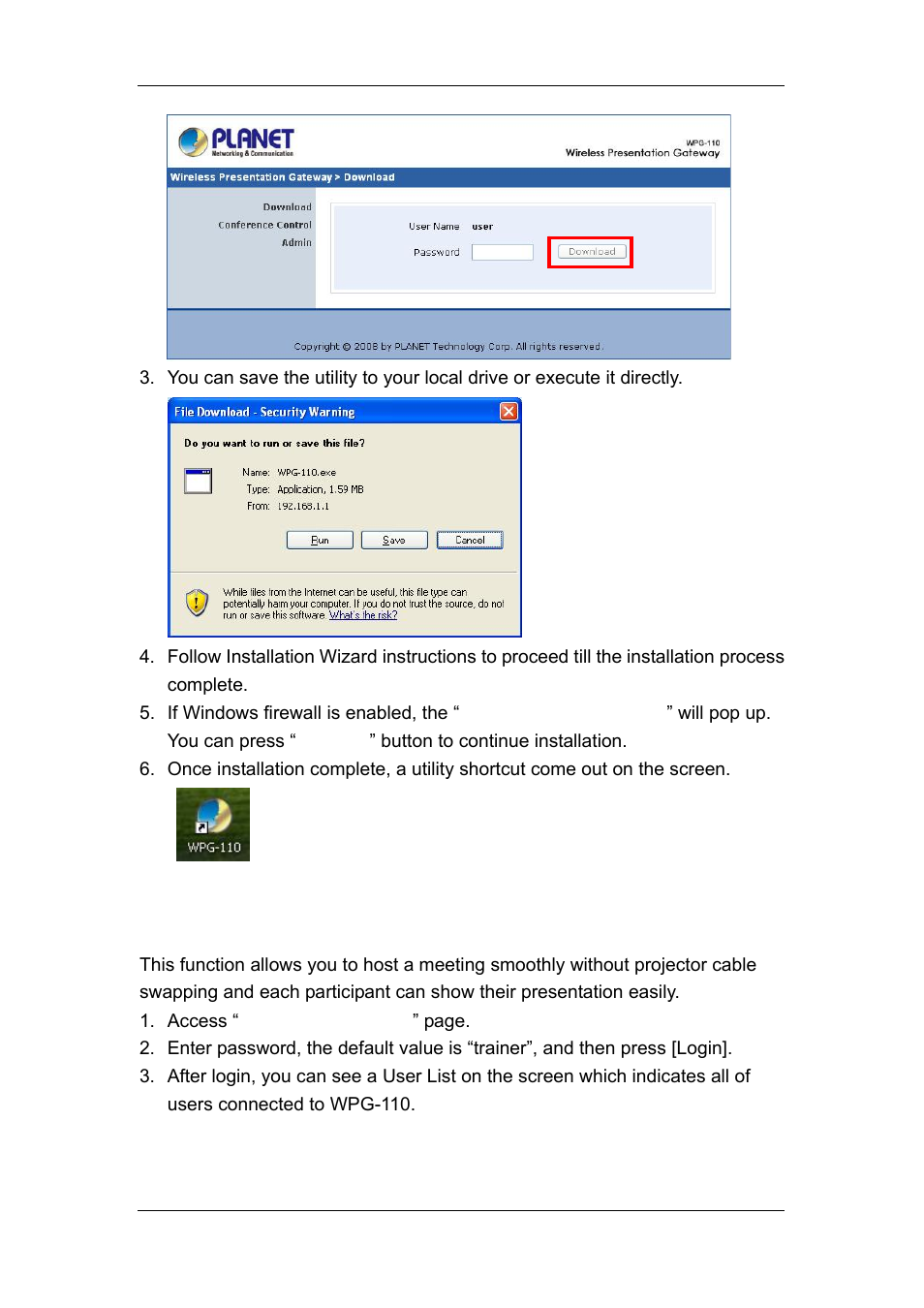 3 conference control, Conference control | Planet Technology WPG-110 User Manual | Page 22 / 36