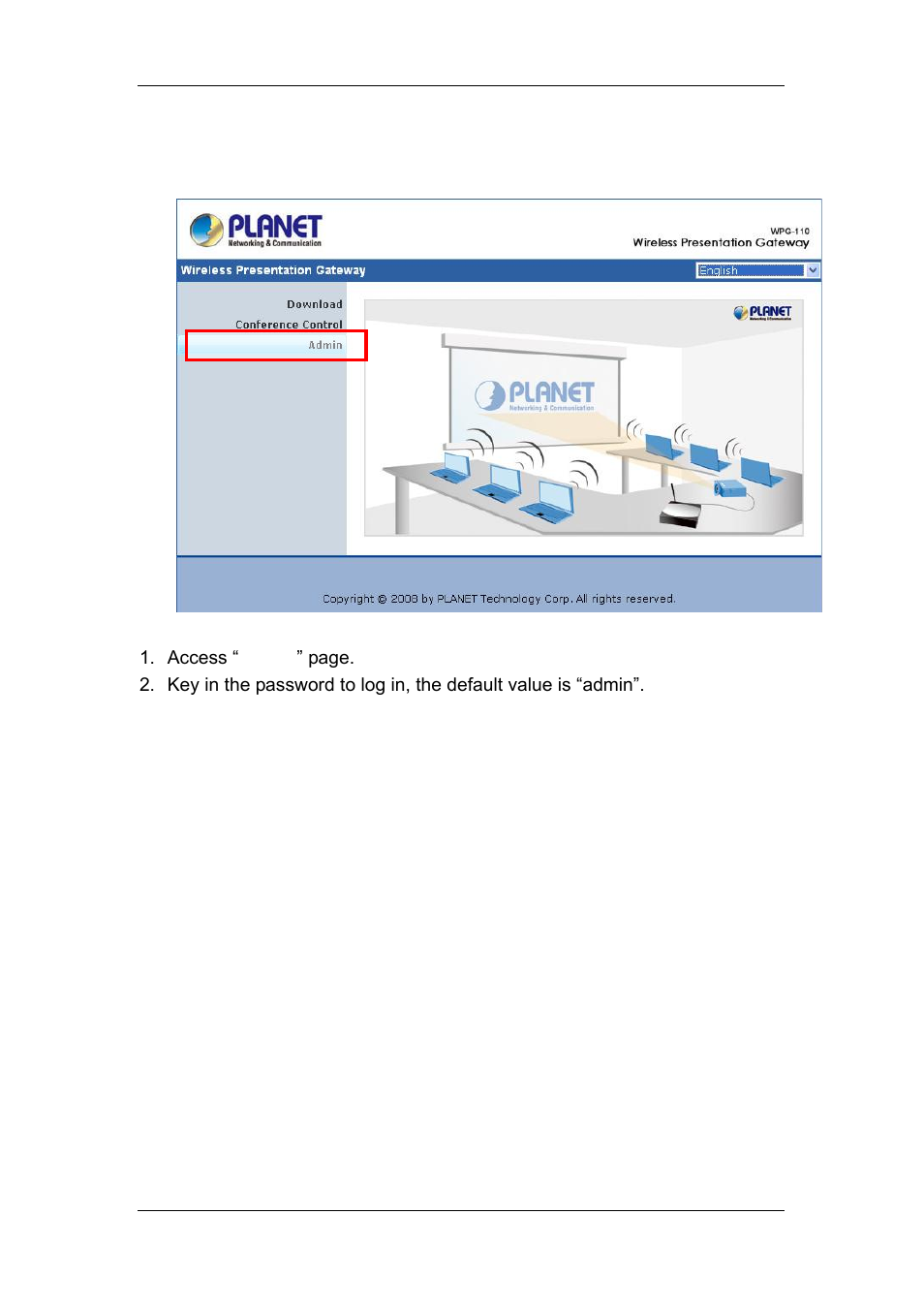 4 login web admin, Login web admin | Planet Technology WPG-110 User Manual | Page 24 / 36