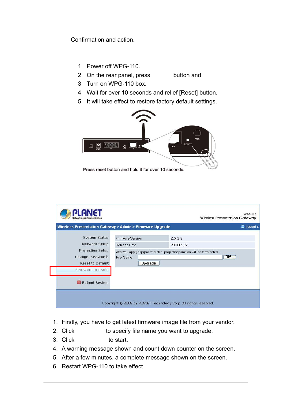 10 firmware upgrade, Firmware upgrade | Planet Technology WPG-110 User Manual | Page 30 / 36