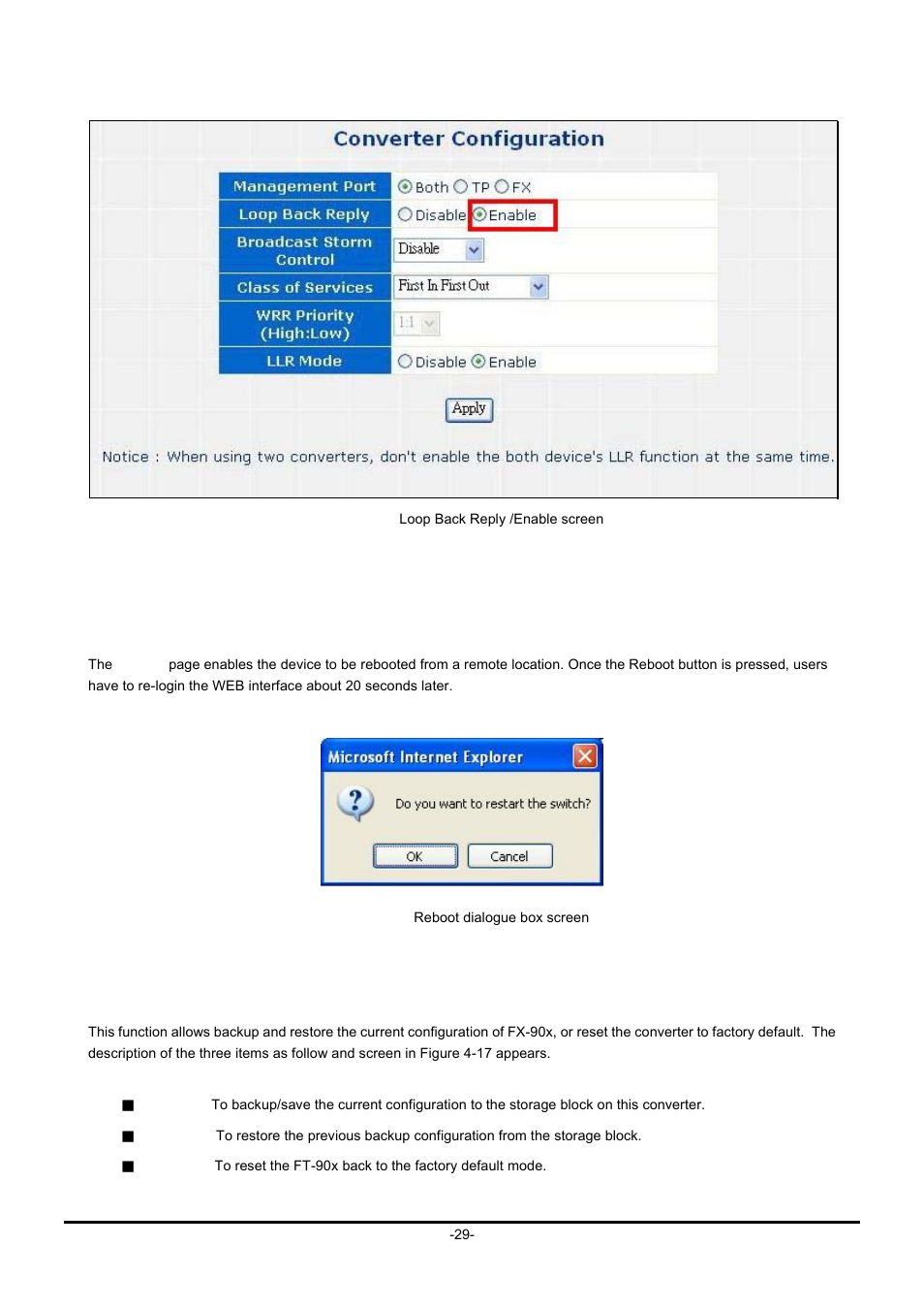 2 system reboot, 3 configuration setting | Planet Technology FT-90X FT-906A20 User Manual | Page 32 / 40