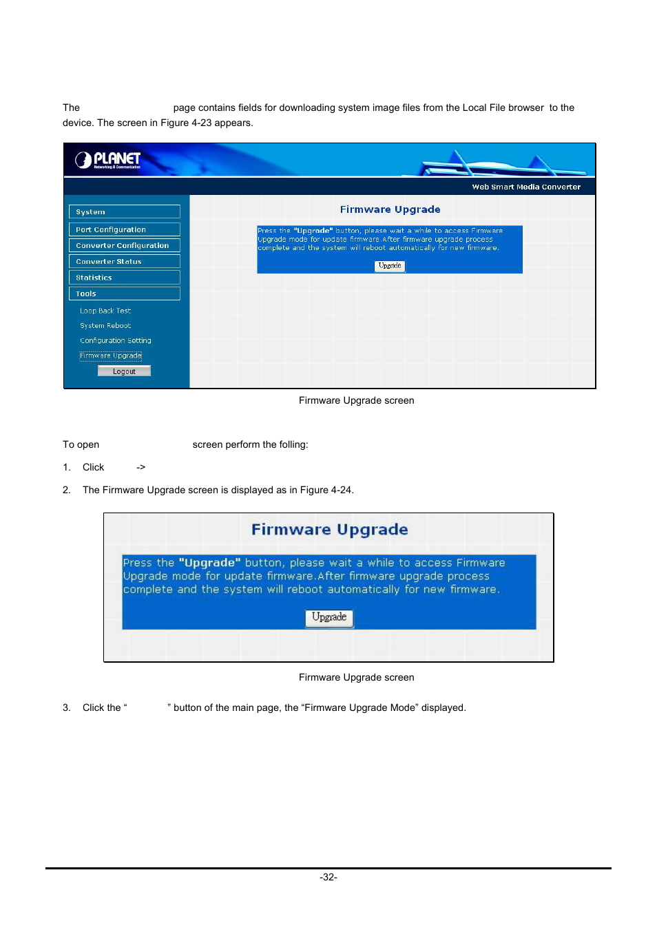 4 firmware upgrade | Planet Technology FT-90X FT-906A20 User Manual | Page 35 / 40