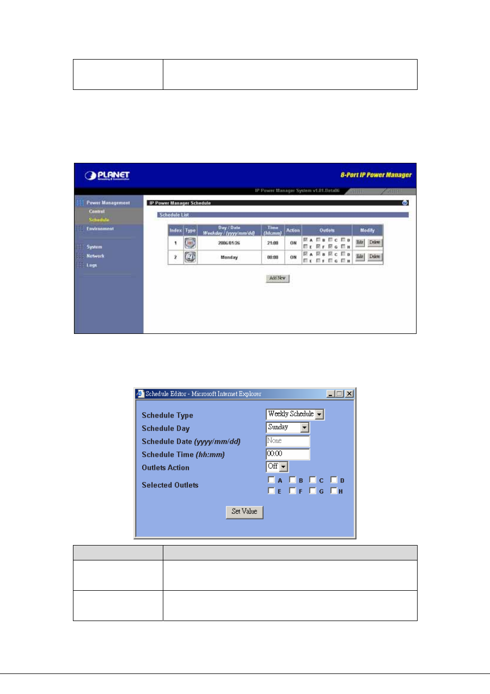 2 schedule, 2 environment, Schedule | Planet Technology 8-Port IP Power Manager IPM-8001 User Manual | Page 34 / 58