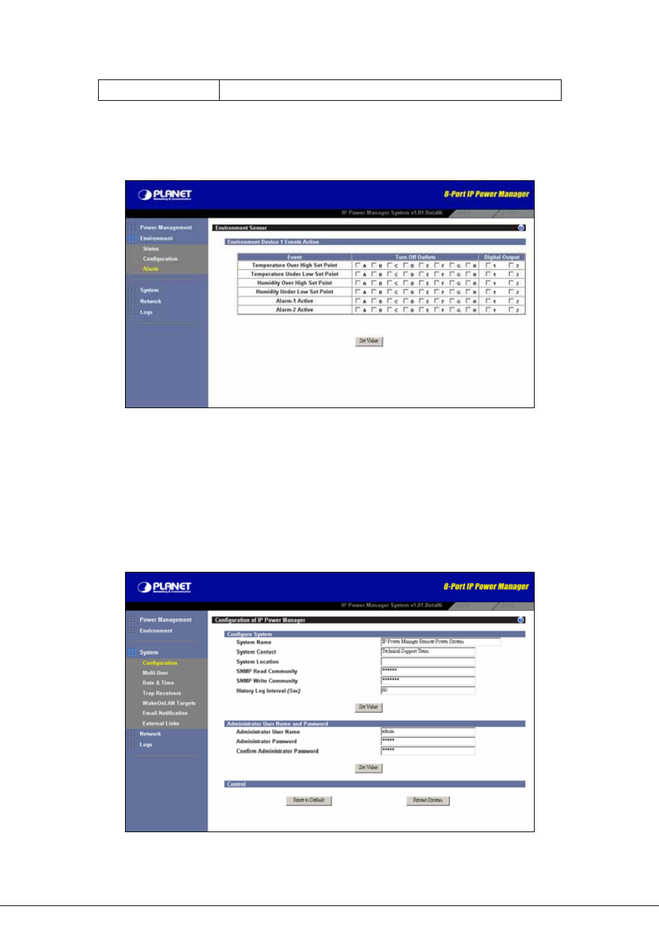 3 alarm, 3 system, 1 configuration | Alarm, Ystem, Configuration | Planet Technology 8-Port IP Power Manager IPM-8001 User Manual | Page 37 / 58