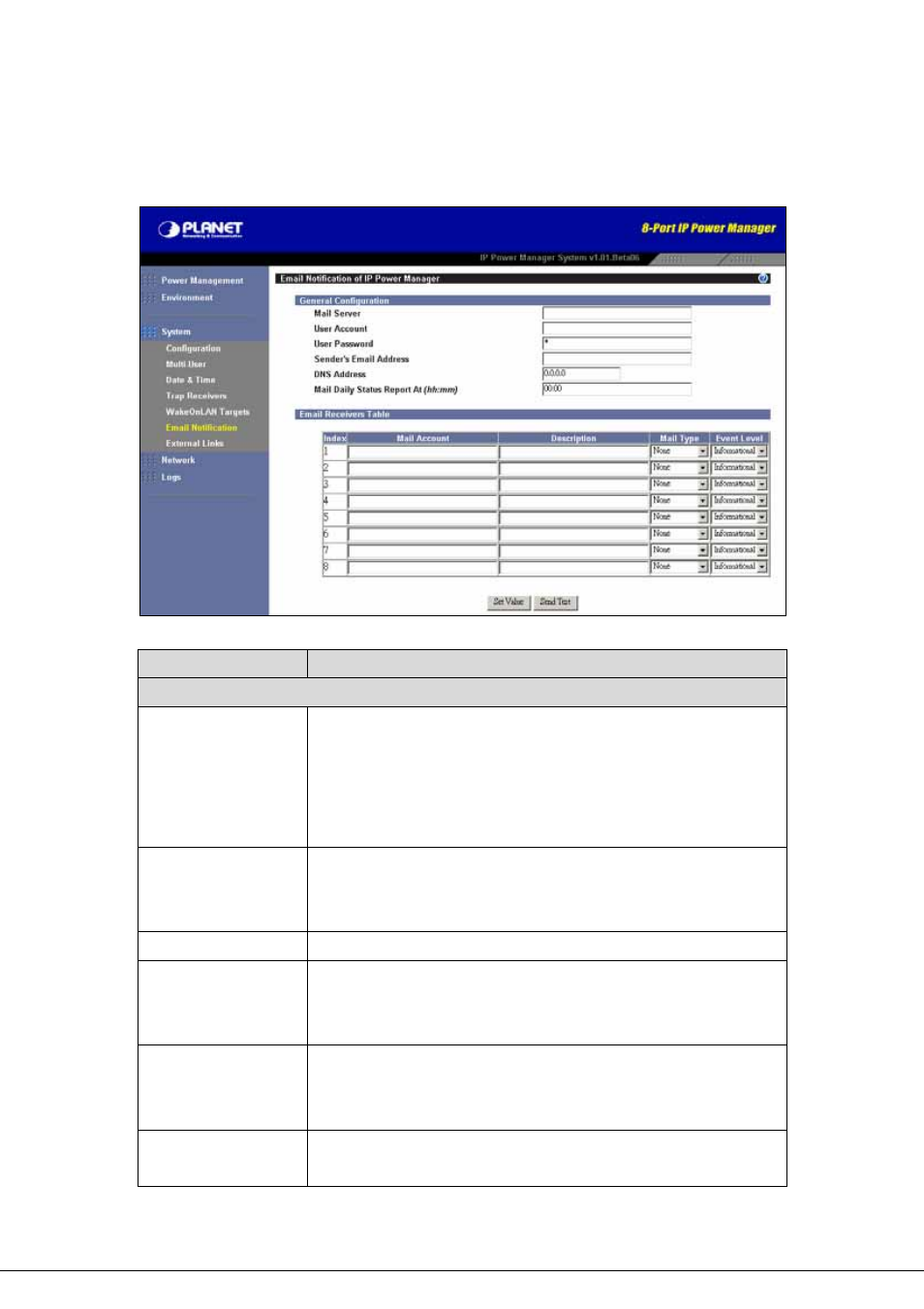 7 email notification, General configuration, Email notification | Planet Technology 8-Port IP Power Manager IPM-8001 User Manual | Page 43 / 58