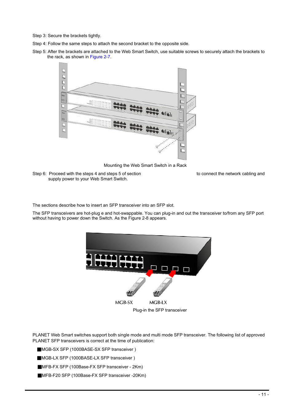 3 installing the sfp transceiver | Planet Technology FGSW-2624SF User Manual | Page 11 / 89