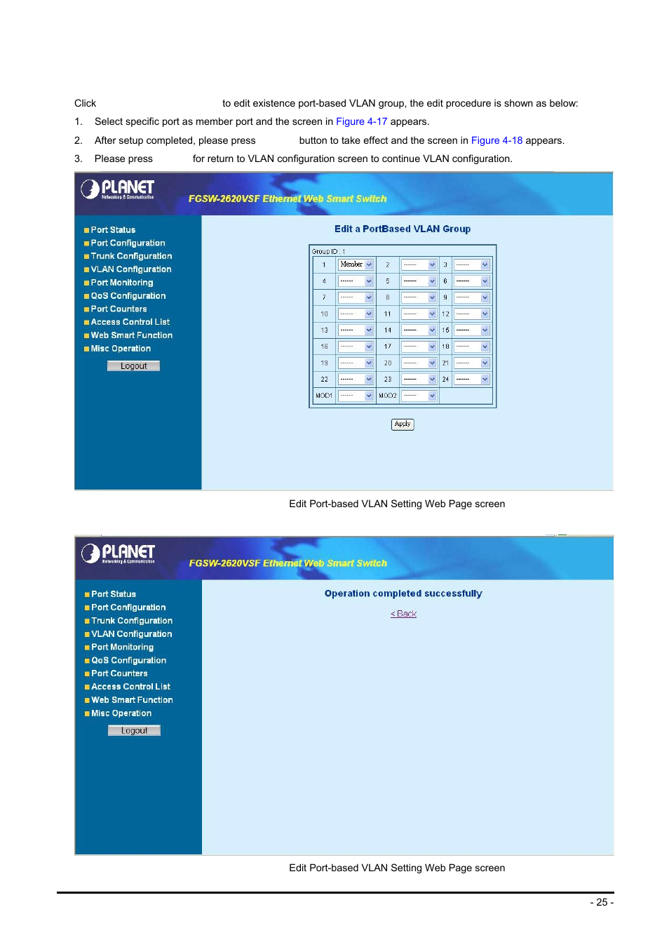 2 edit existence port-based vlan group | Planet Technology FGSW-2624SF User Manual | Page 25 / 89