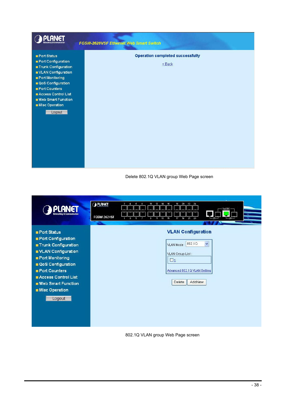 Planet Technology FGSW-2624SF User Manual | Page 38 / 89