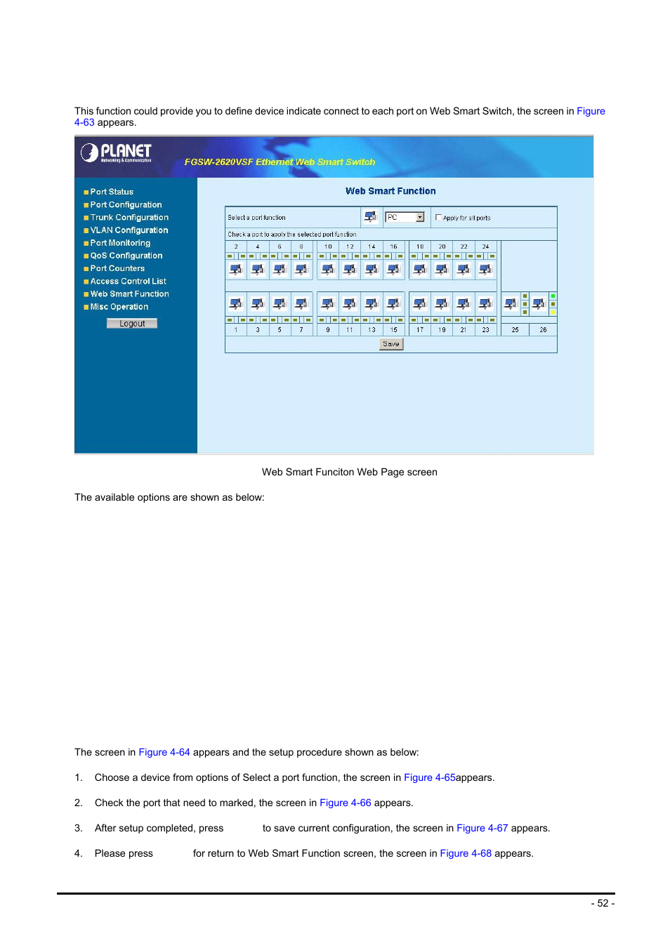 10 web smart function, Mart, Unction | Planet Technology FGSW-2624SF User Manual | Page 52 / 89