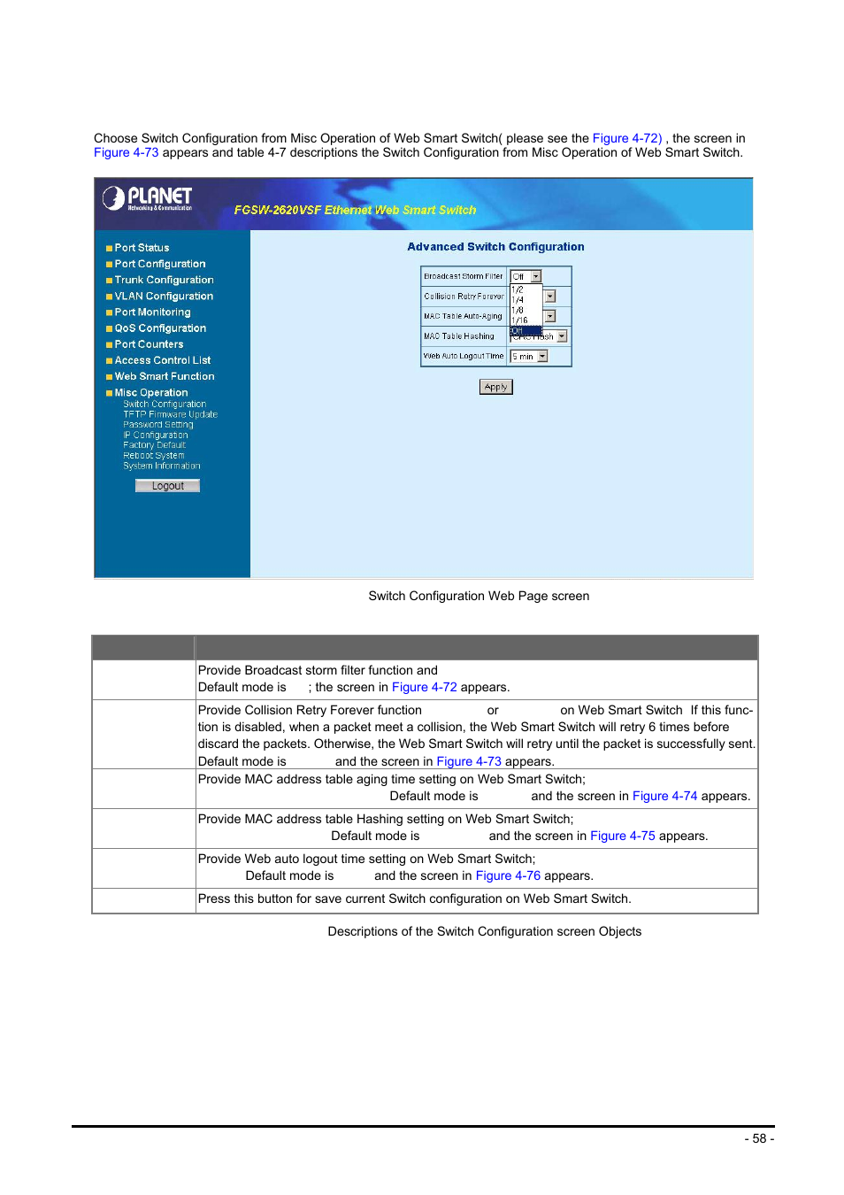 1 switch configuration | Planet Technology FGSW-2624SF User Manual | Page 58 / 89