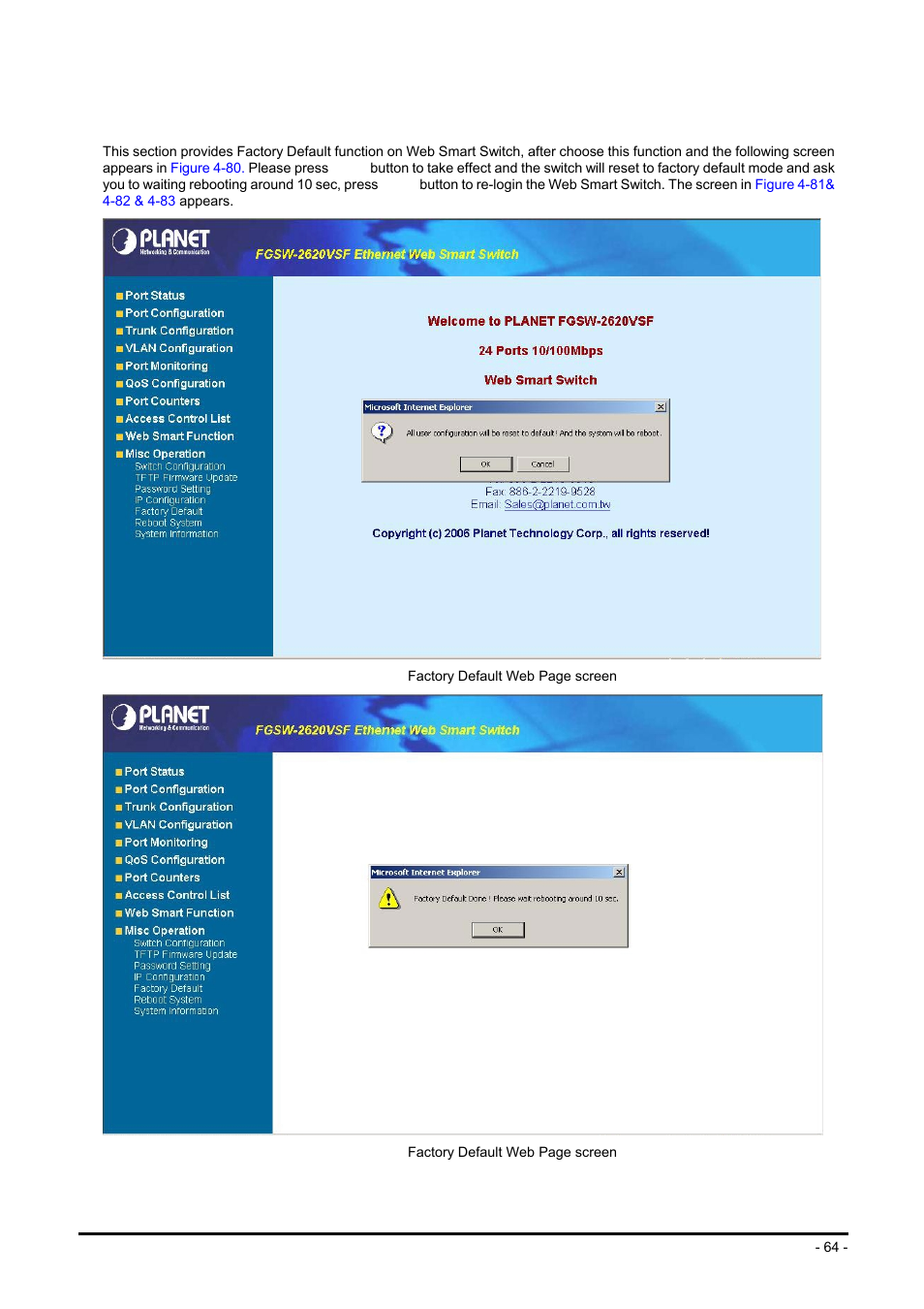 5 factory default | Planet Technology FGSW-2624SF User Manual | Page 64 / 89