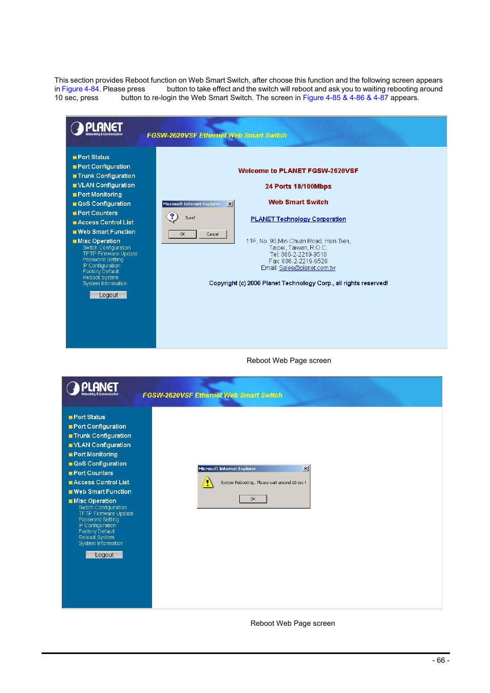 6 reboot system | Planet Technology FGSW-2624SF User Manual | Page 66 / 89