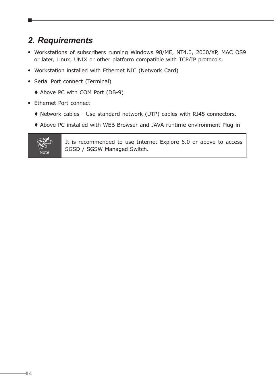 Requirements | Planet Technology SGSW-2840 User Manual | Page 4 / 12