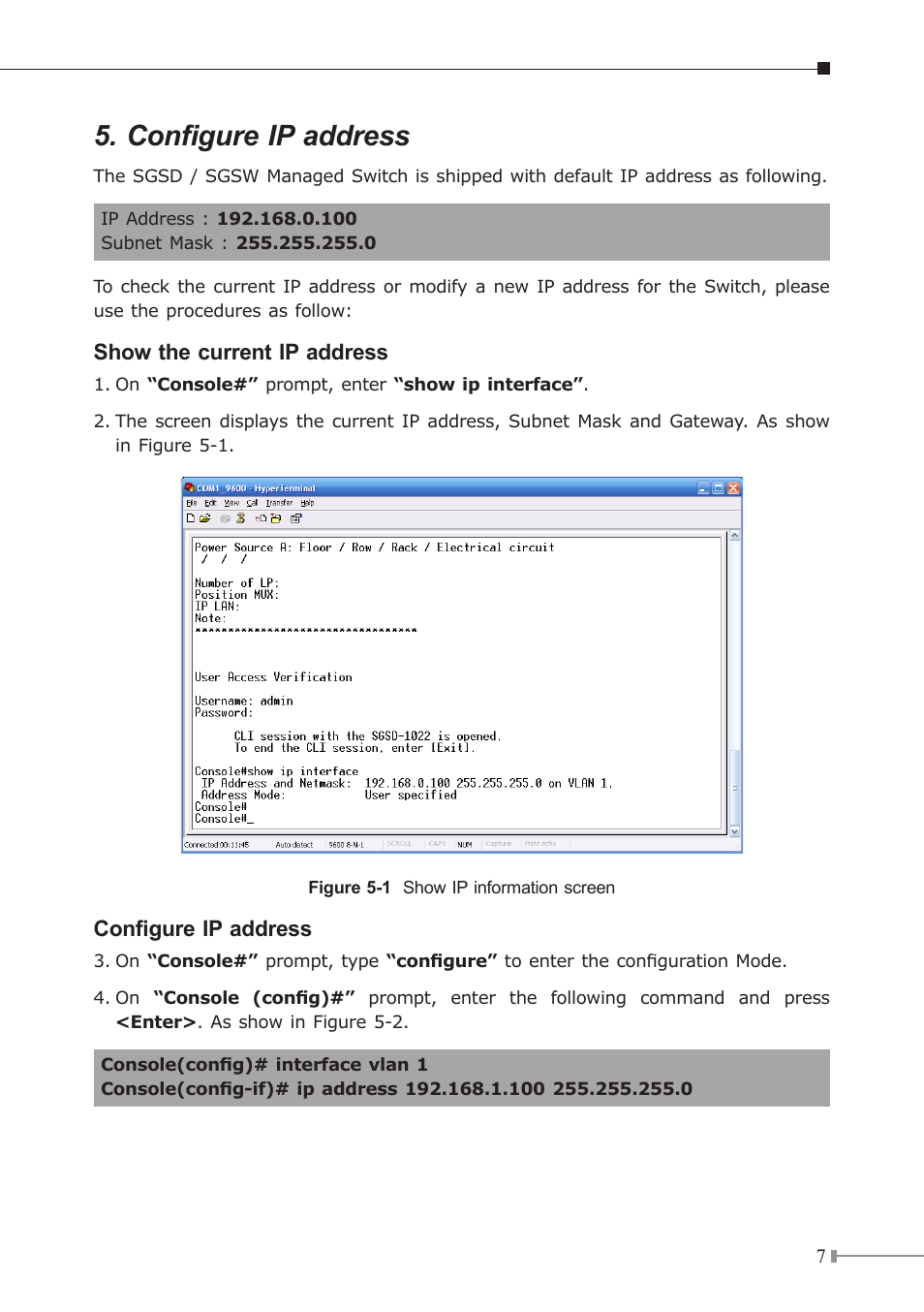 Configure ip address | Planet Technology SGSW-2840 User Manual | Page 7 / 12