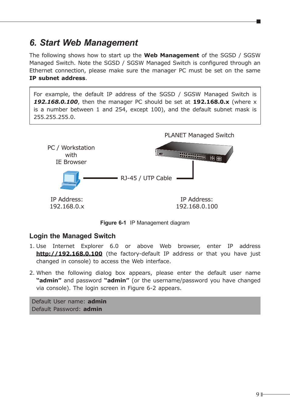 Start web management | Planet Technology SGSW-2840 User Manual | Page 9 / 12
