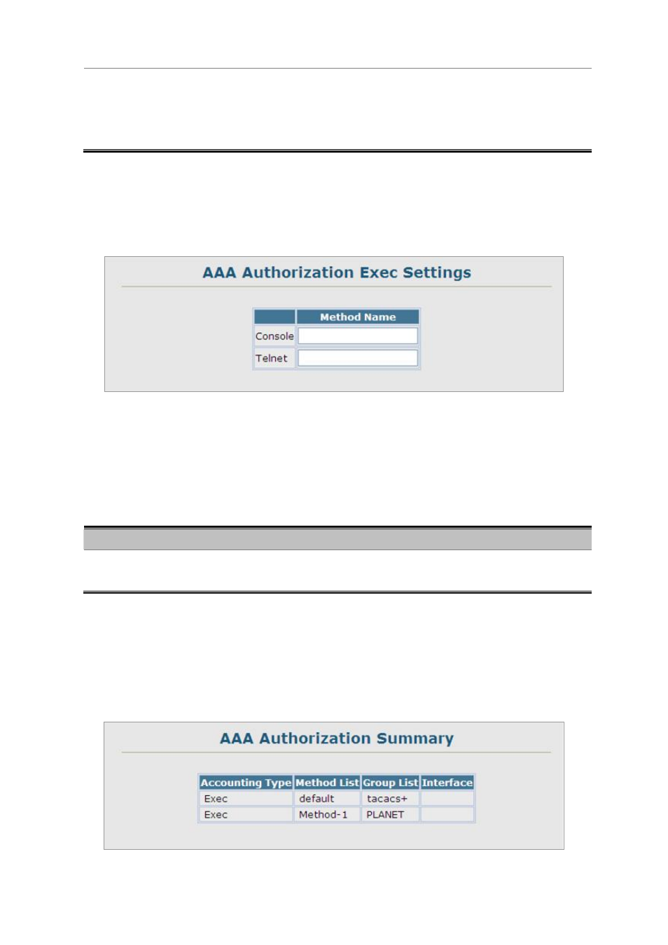 11 aaa authorization exec settings, 12 aaa authorization summary | Planet Technology SGSD-1022 User Manual | Page 270 / 688