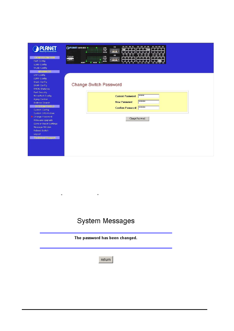 19 change password | Planet Technology SGSW-4802 User Manual | Page 34 / 80