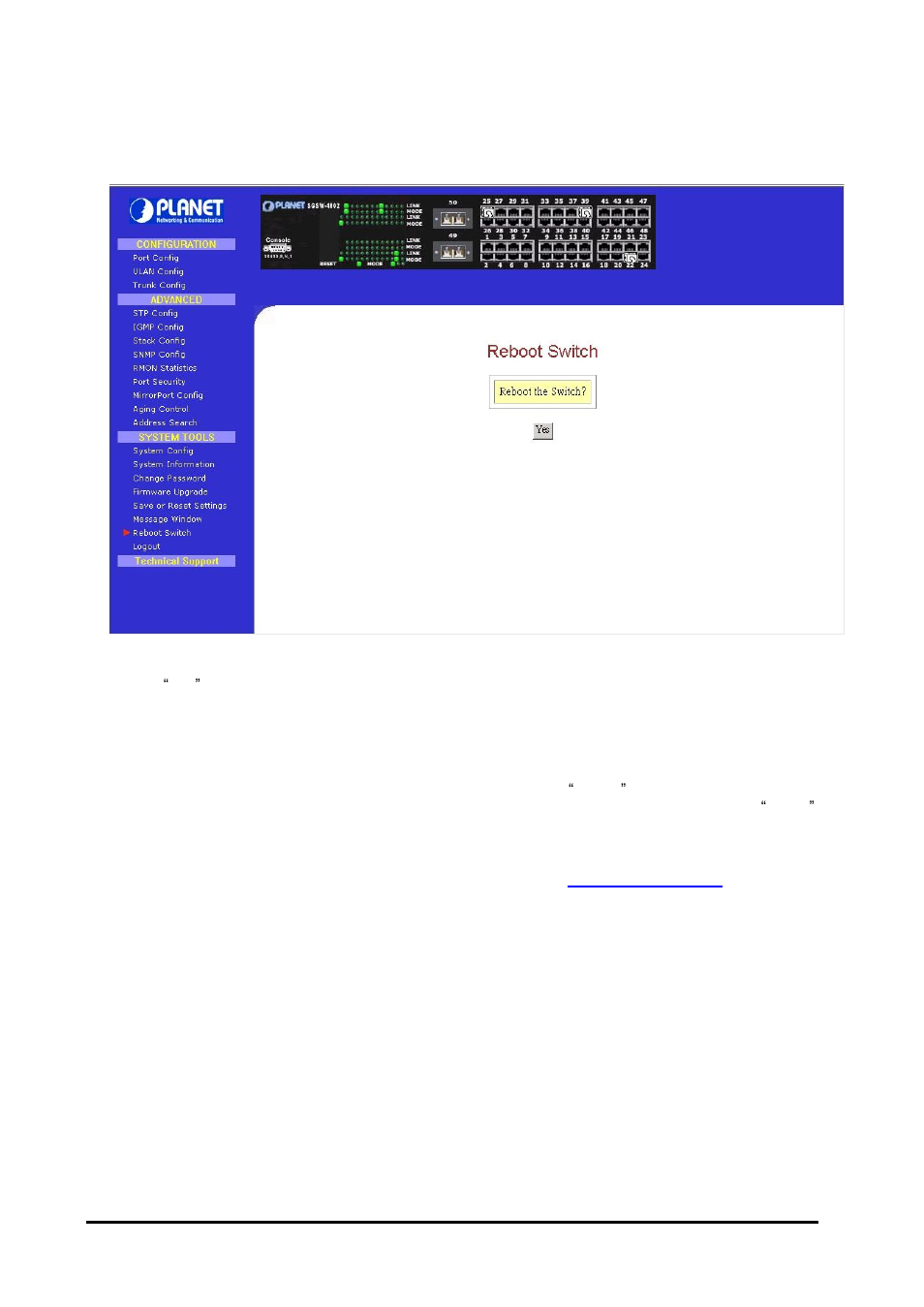 23 reboot switch, 24 logout | Planet Technology SGSW-4802 User Manual | Page 43 / 80