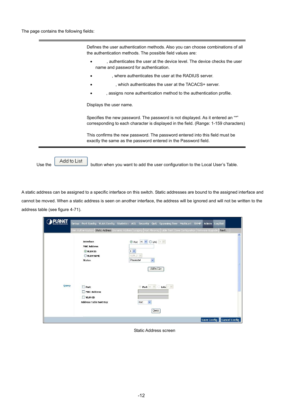 2 static address | Planet Technology WGSW-48040 User Manual | Page 129 / 371