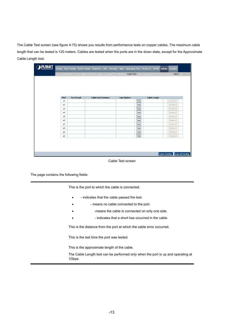 6 cable test | Planet Technology WGSW-48040 User Manual | Page 134 / 371