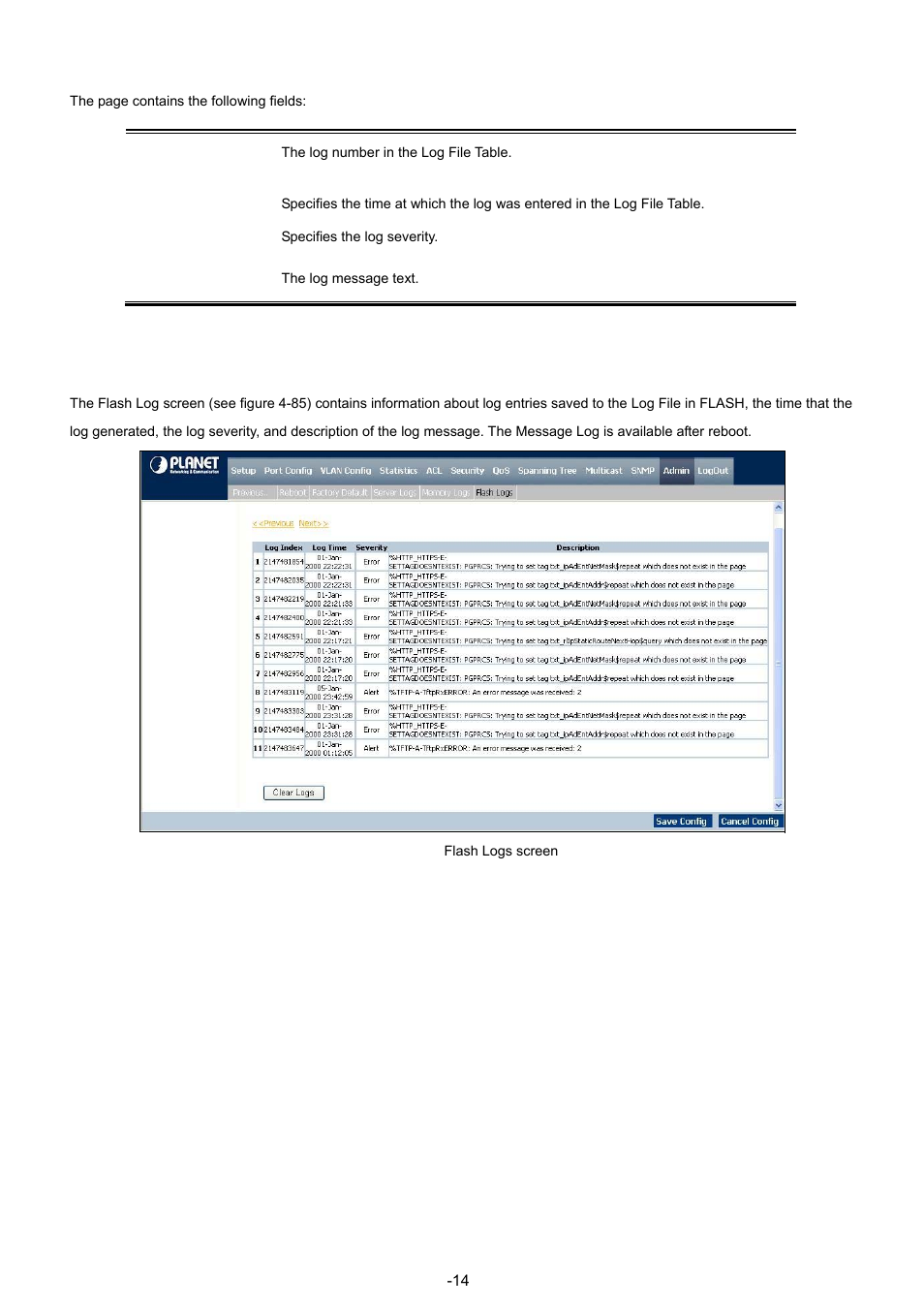 14 flash logs | Planet Technology WGSW-48040 User Manual | Page 141 / 371