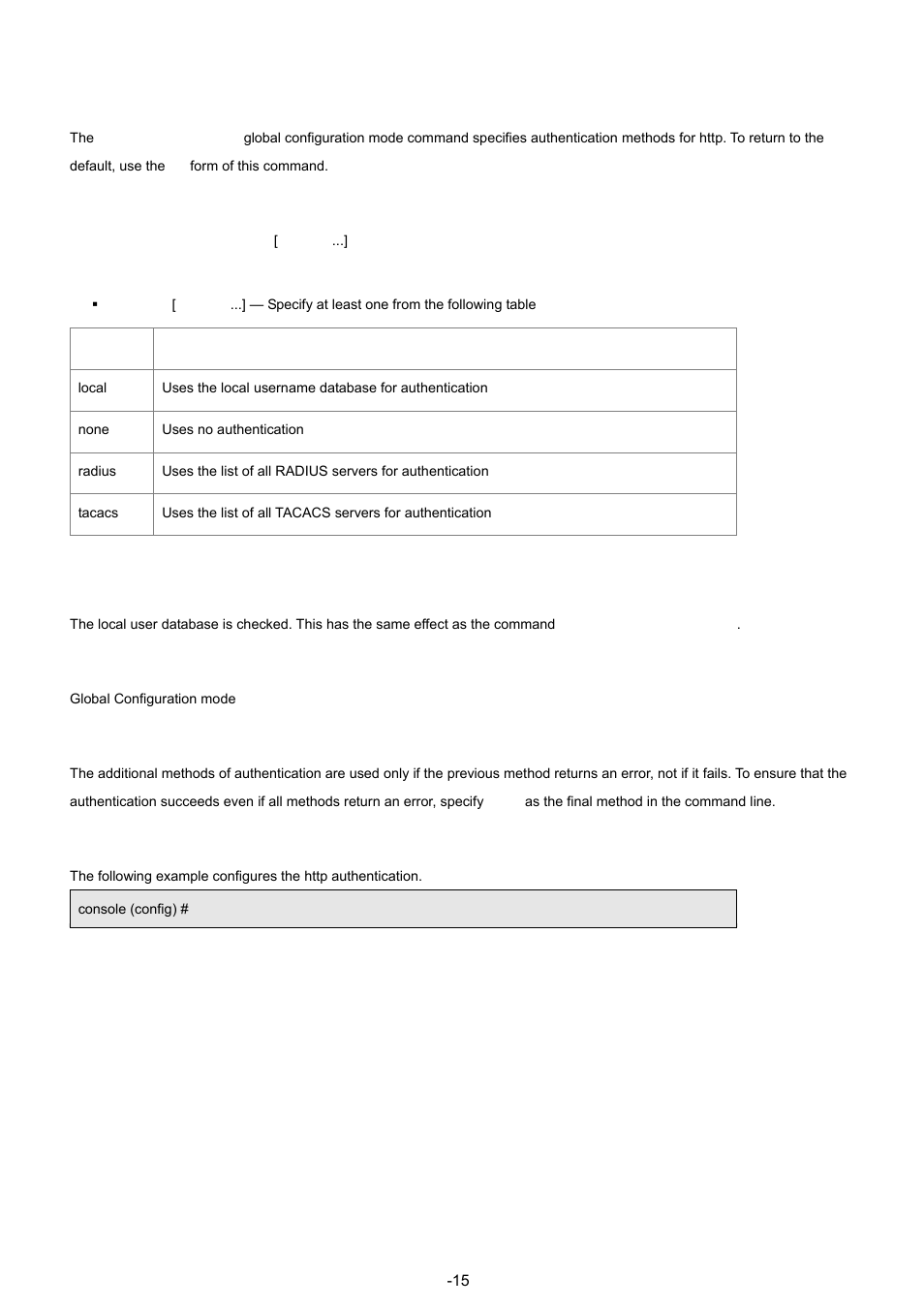 5 ip http authentication, Syntax, Default configuration | Command mode, User guidelines, Example | Planet Technology WGSW-48040 User Manual | Page 153 / 371