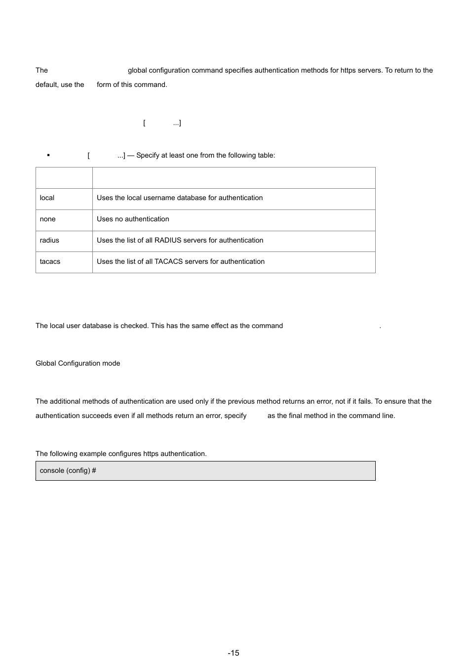 6 ip https authentication, Default configuration, Syntax | Efault configuration, Command mode, User guidelines, Example | Planet Technology WGSW-48040 User Manual | Page 154 / 371