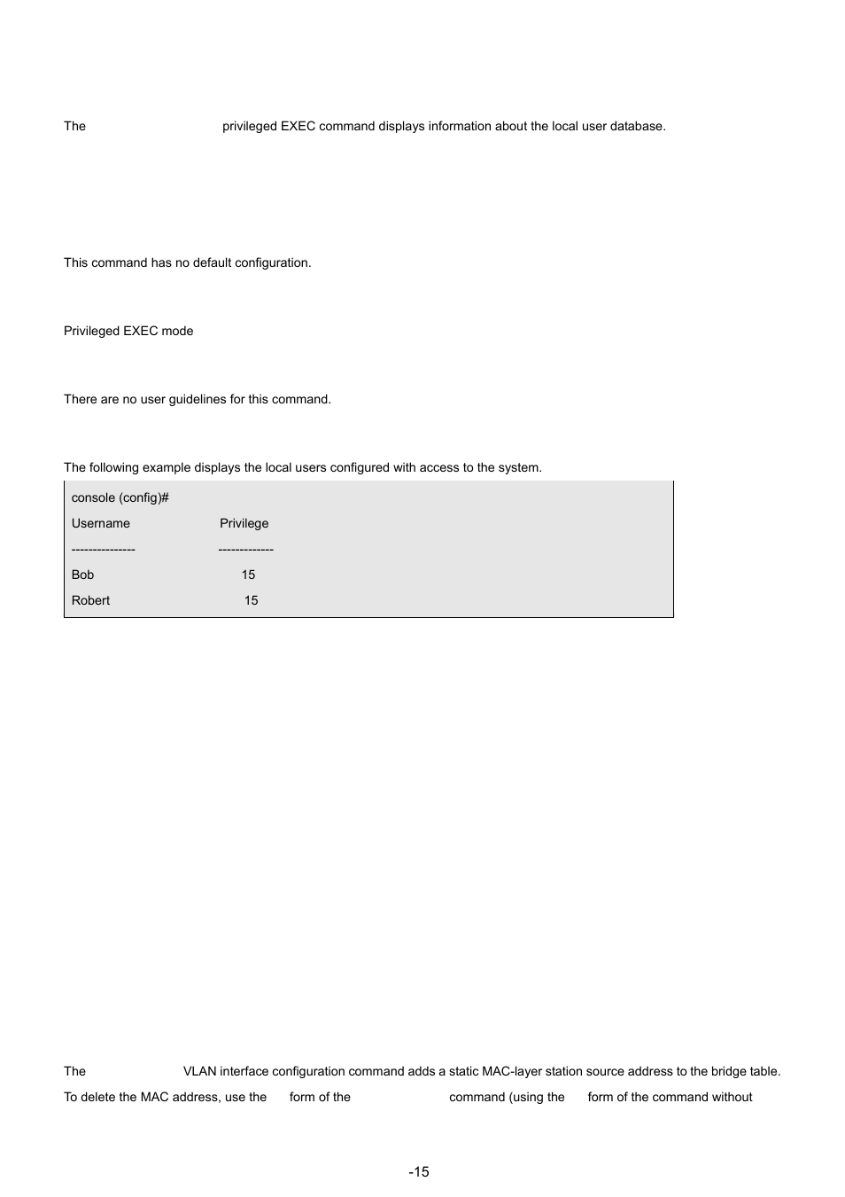 11 show users accounts, 4 address table commands, 1 bridge address | Planet Technology WGSW-48040 User Manual | Page 158 / 371