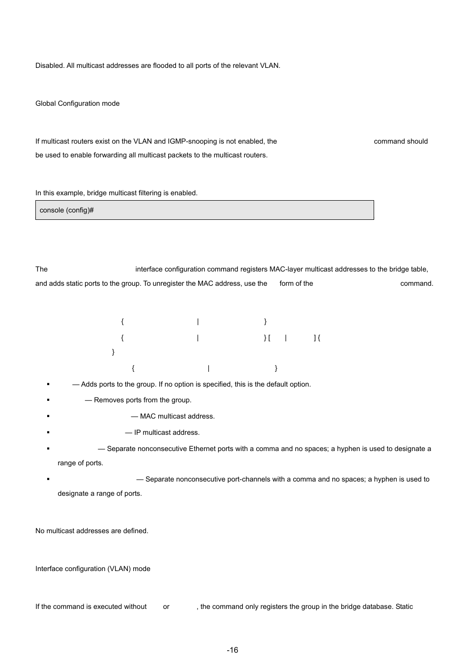 3 bridge multicast address, Default configuration, Command mode | User guidelines, Example, Syntax | Planet Technology WGSW-48040 User Manual | Page 160 / 371