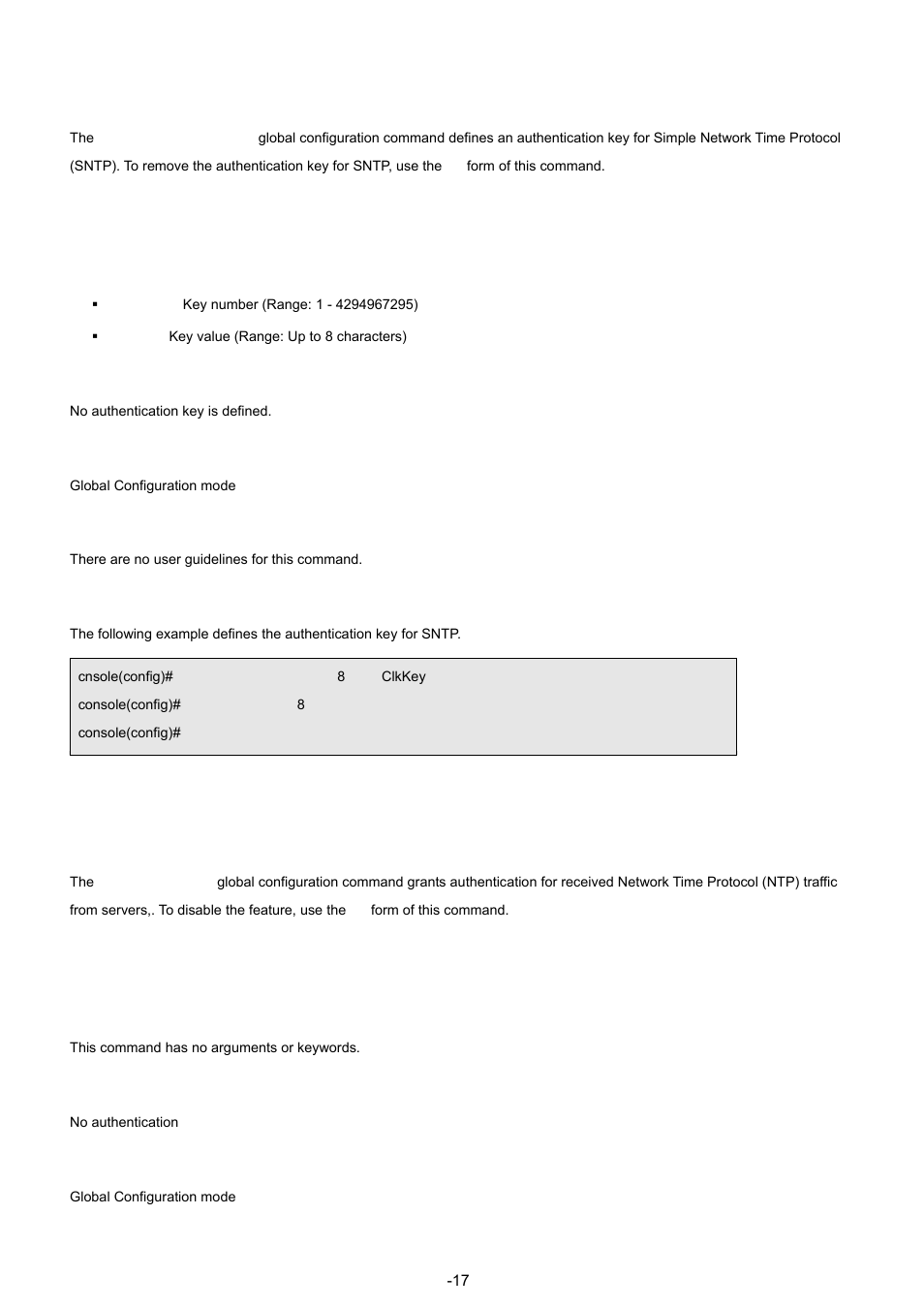 5 sntp authentication-key, 6 sntp authenticate, Syntax | Default configuration, Command mode, User guidelines, Examples | Planet Technology WGSW-48040 User Manual | Page 176 / 371