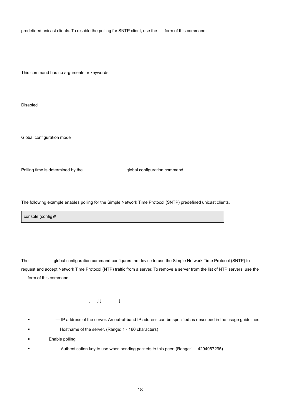 14 sntp server, Syntax, Default configuration | Command mode, User guidelines, Examples | Planet Technology WGSW-48040 User Manual | Page 181 / 371