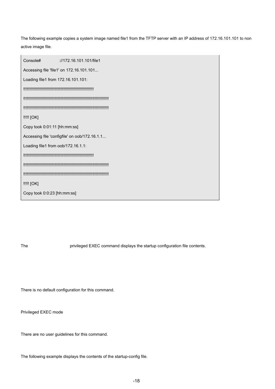 2 show startup-config, Example, Syntax | Default configuration, Command mode, User guidelines, Examples | Planet Technology WGSW-48040 User Manual | Page 188 / 371