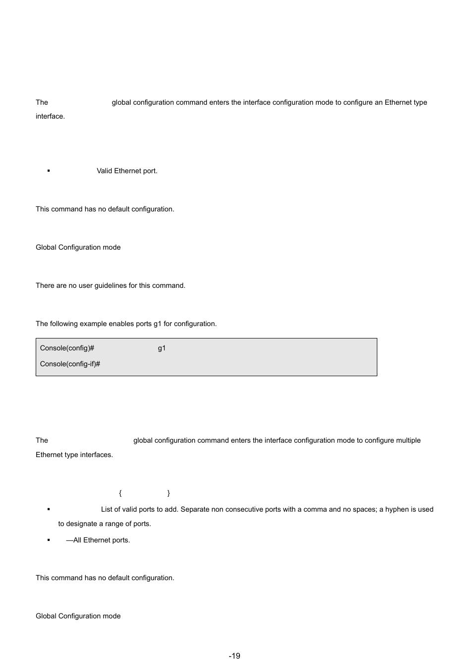 7 ethernet configuration commands, 1 interface ethernet, 2 interface range ethernet | Planet Technology WGSW-48040 User Manual | Page 190 / 371