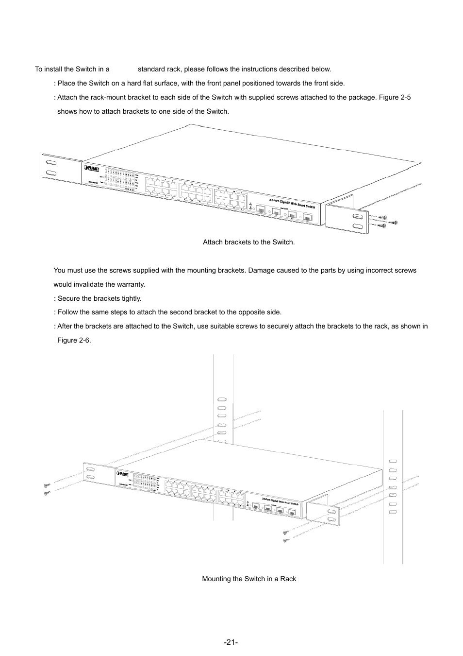 2 rack mounting | Planet Technology WGSW-48040 User Manual | Page 21 / 371