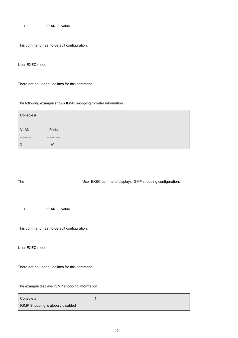 8 show ip igmp snooping interface, Default configuration, Command mode | User guidelines, Example, Syntax | Planet Technology WGSW-48040 User Manual | Page 218 / 371