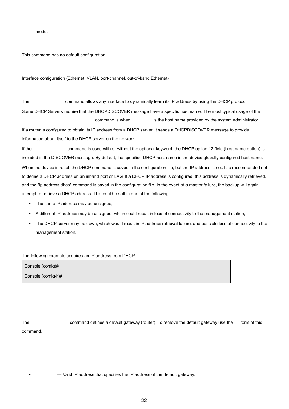 3 ip default-gateway, Default configuration, Command mode | User guidelines, Example, Syntax | Planet Technology WGSW-48040 User Manual | Page 221 / 371