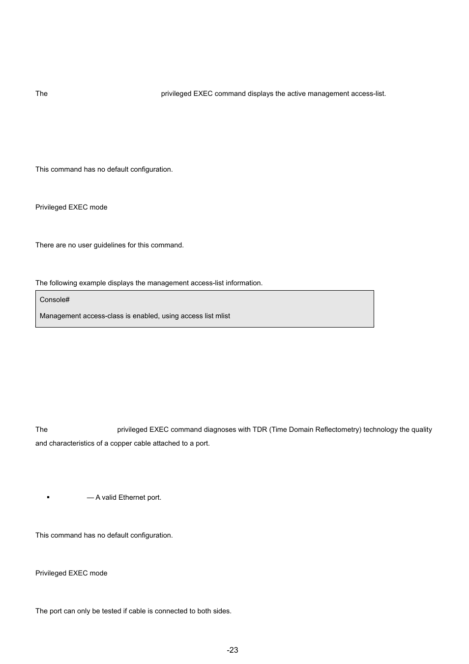 6 show management access-class, 14 phy diagnostics commands, 1 test copper-port tdr | Planet Technology WGSW-48040 User Manual | Page 236 / 371