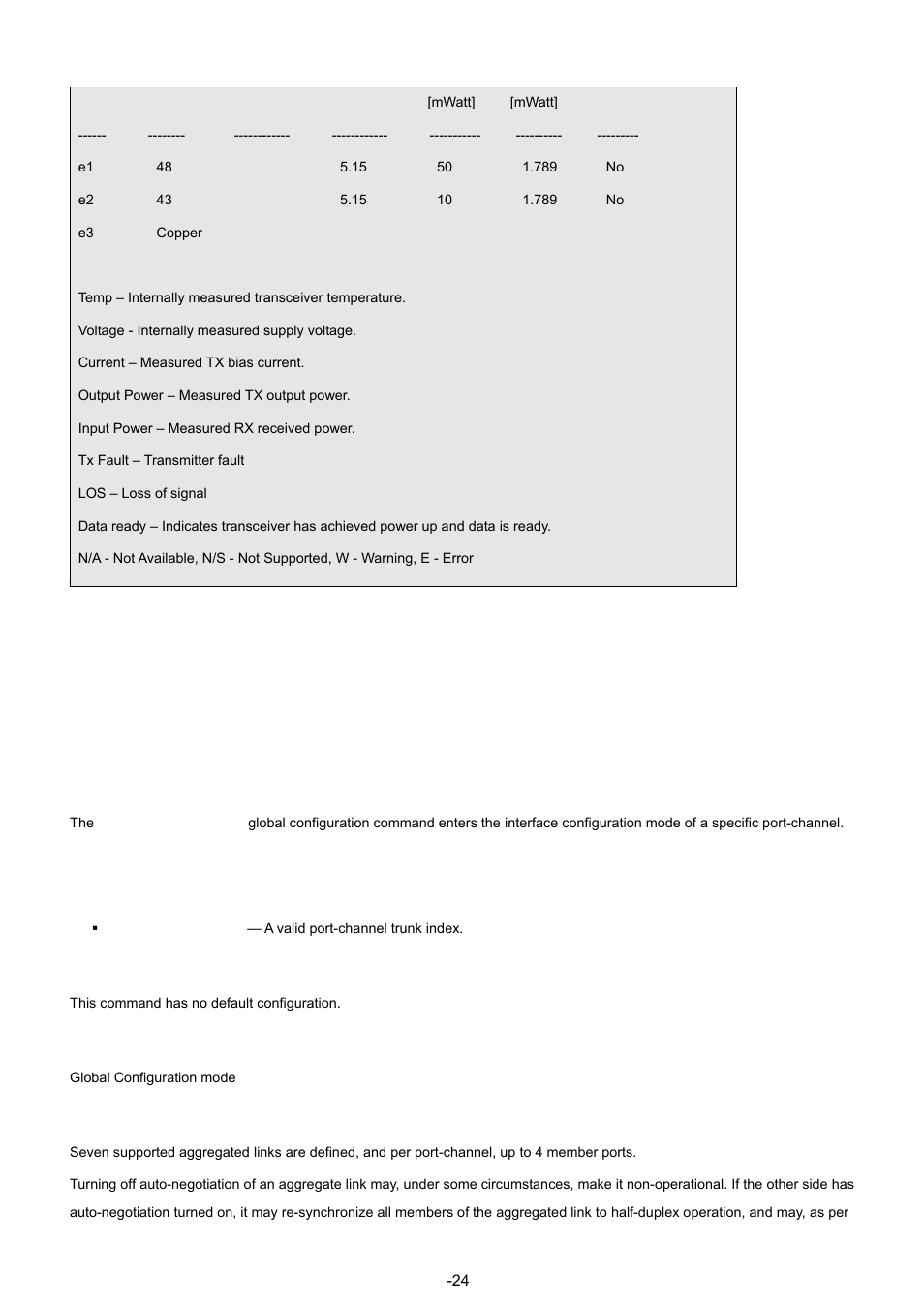 15 port channel commands, 1 interface port-channel, Syntax | Default configuration, Command mode, User guidelines | Planet Technology WGSW-48040 User Manual | Page 240 / 371