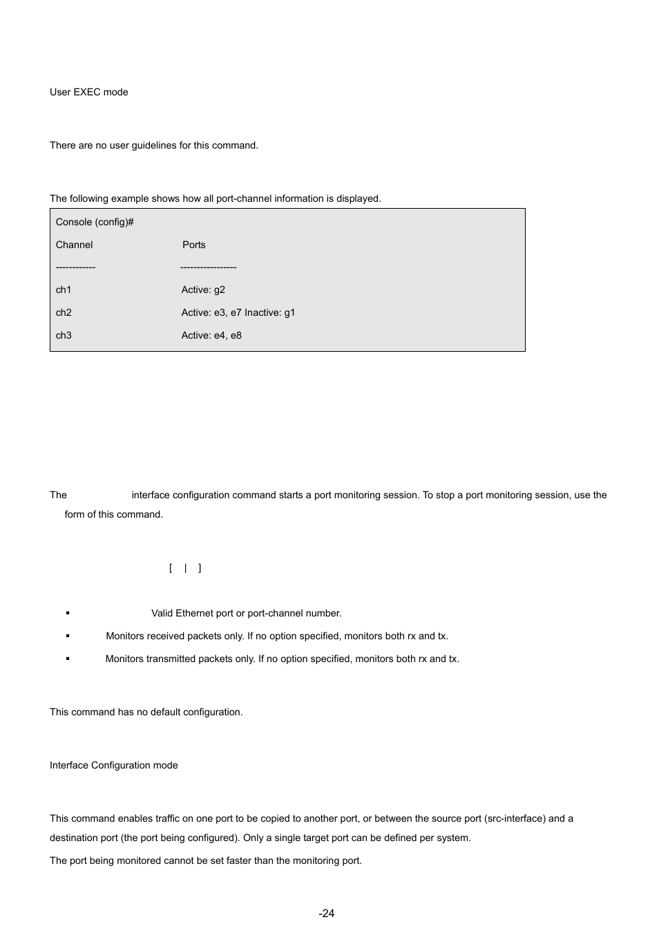 16 port monitor commands, 1 port monitor, Command mode | User guidelines, Example, Syntax, Default configuration | Planet Technology WGSW-48040 User Manual | Page 243 / 371