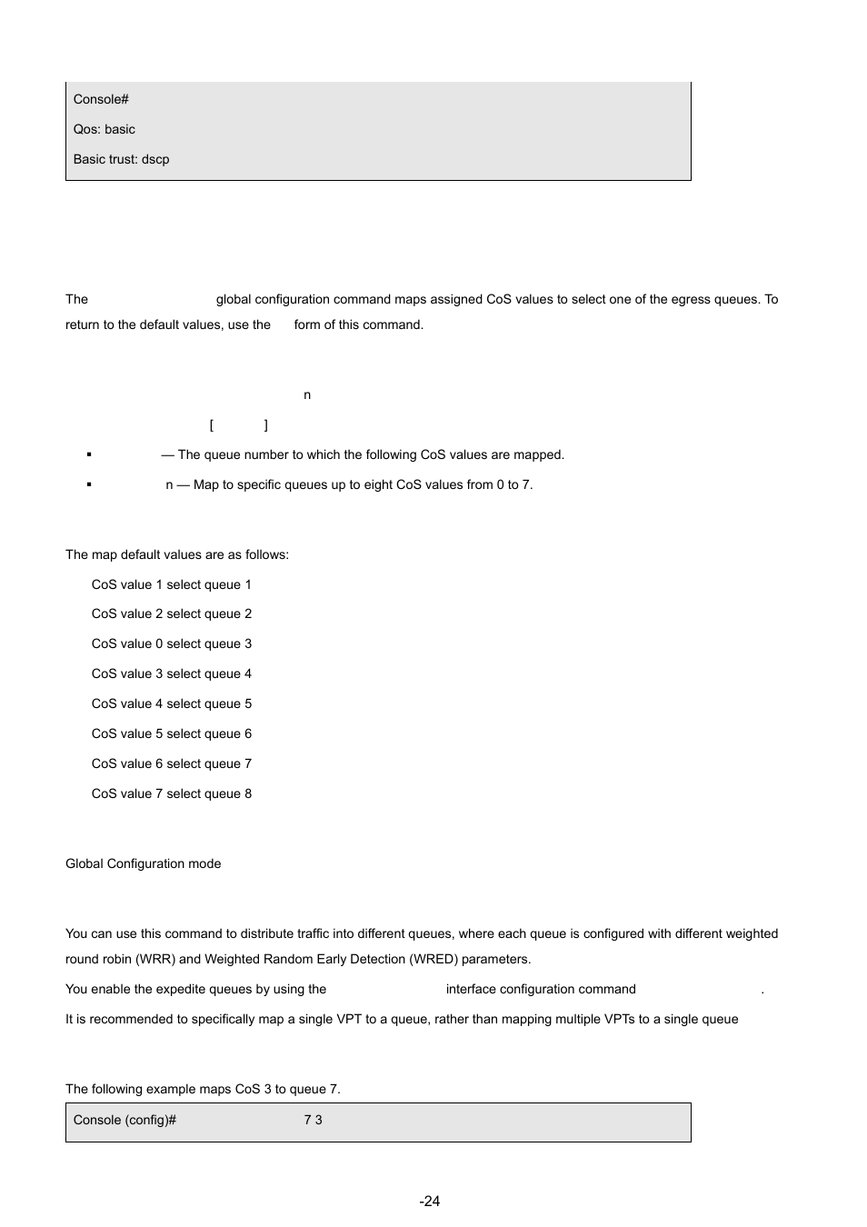 3 wrr-queue cos-map, Syntax, Default configuration | Command mode, User guidelines, Example | Planet Technology WGSW-48040 User Manual | Page 247 / 371