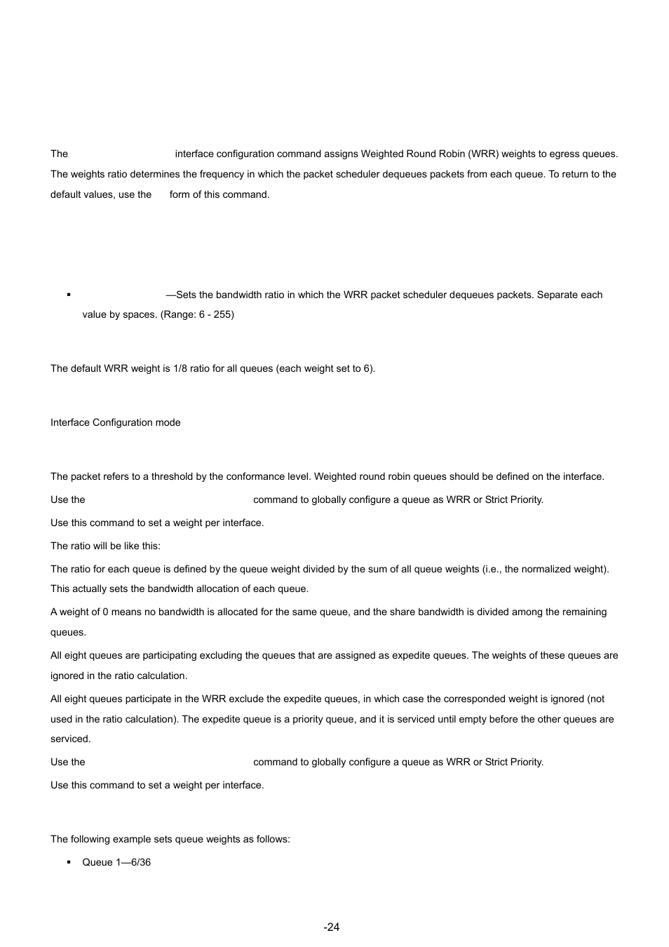 4 wrr-queue bandwidth, Syntax, Default configuration | Command mode, User guidelines, Example | Planet Technology WGSW-48040 User Manual | Page 248 / 371