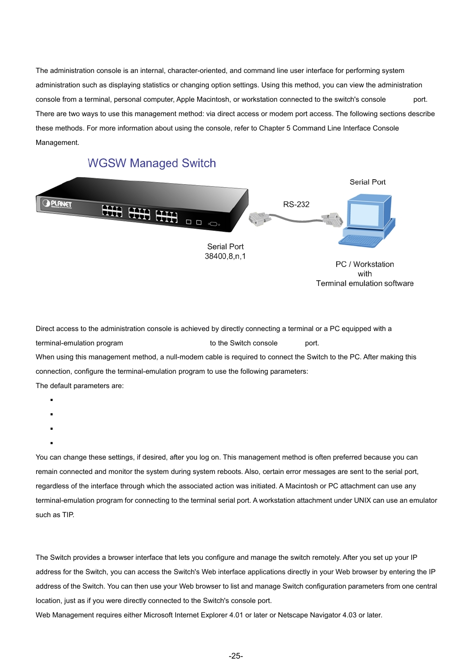 1 administration console, 2 direct access, 2 web management | Planet Technology WGSW-48040 User Manual | Page 25 / 371