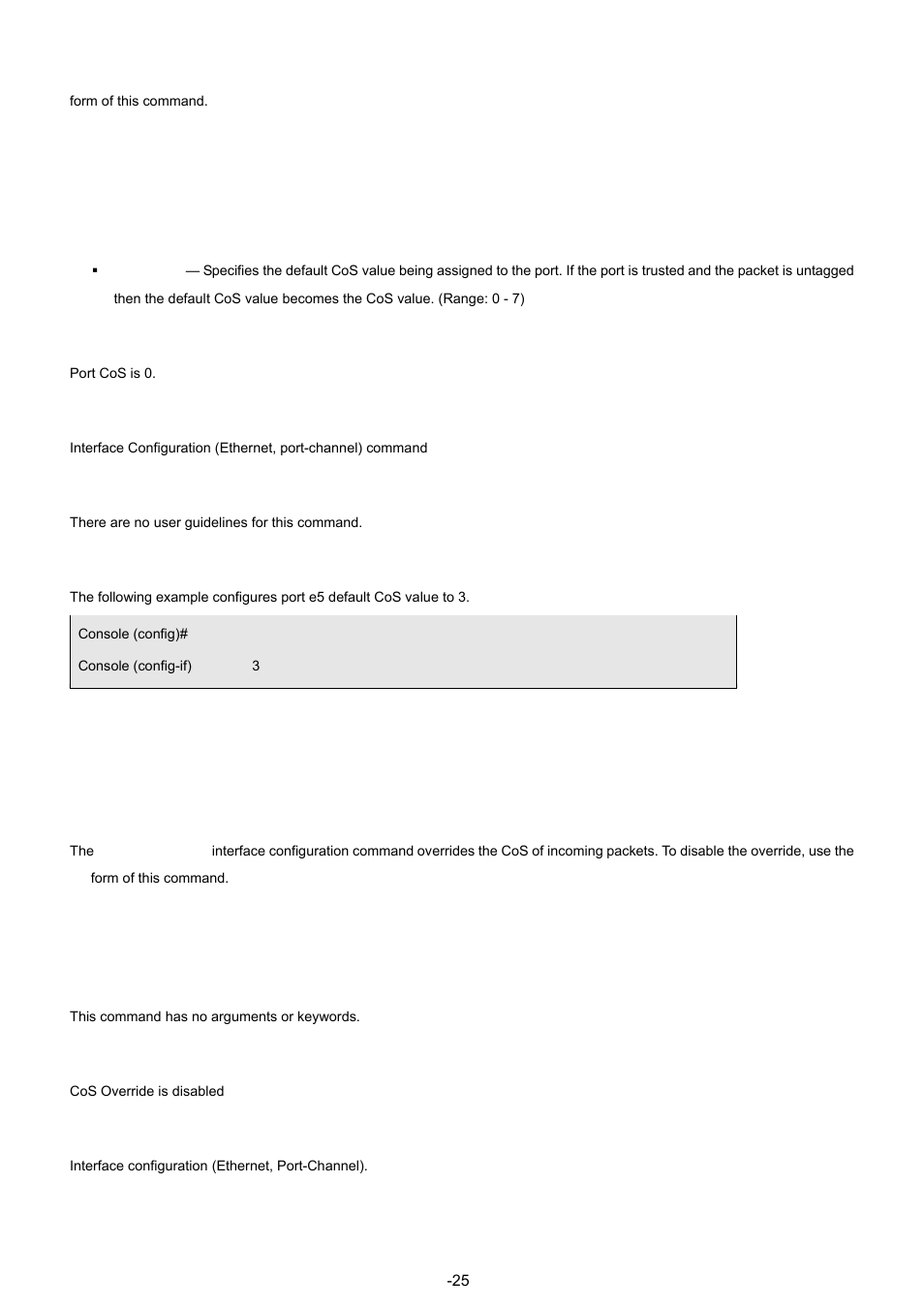 11 qos cos override, Syntax, Default configuration | Command mode, User guidelines, Example | Planet Technology WGSW-48040 User Manual | Page 255 / 371