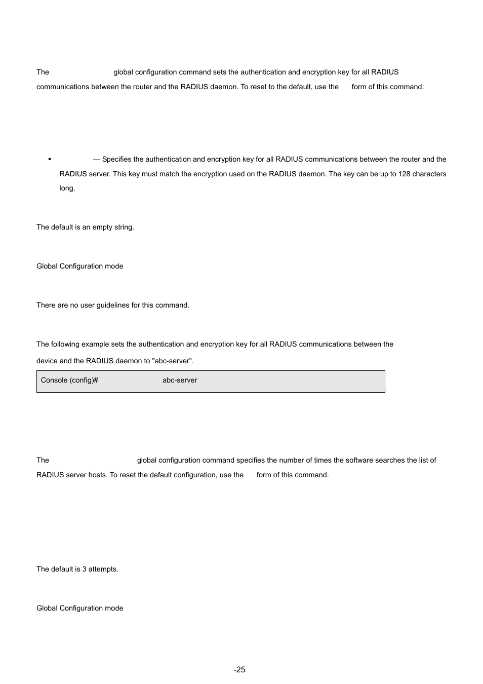 2 radius-server key, 3 radius-server retransmit | Planet Technology WGSW-48040 User Manual | Page 259 / 371